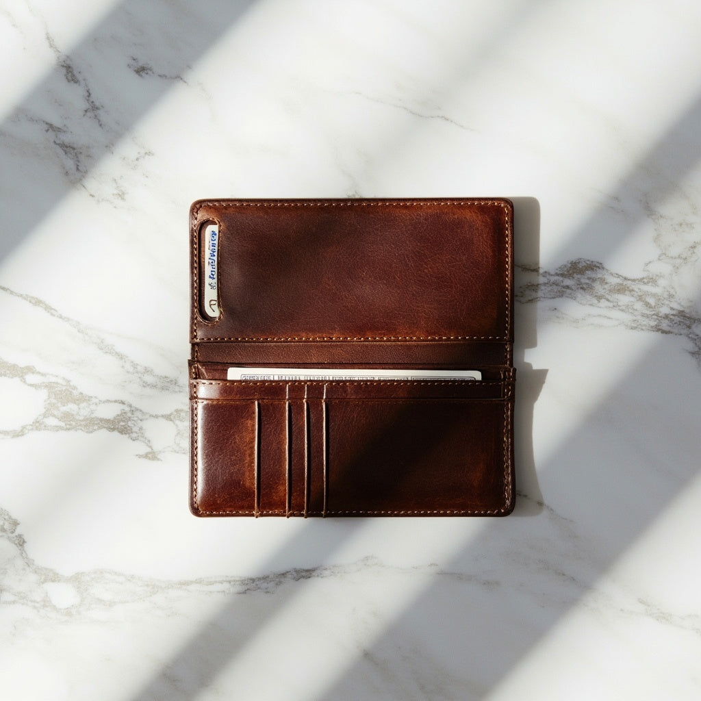 Slim RFID Leather Wallet Men - Card Holder with Button Pop-up for Business