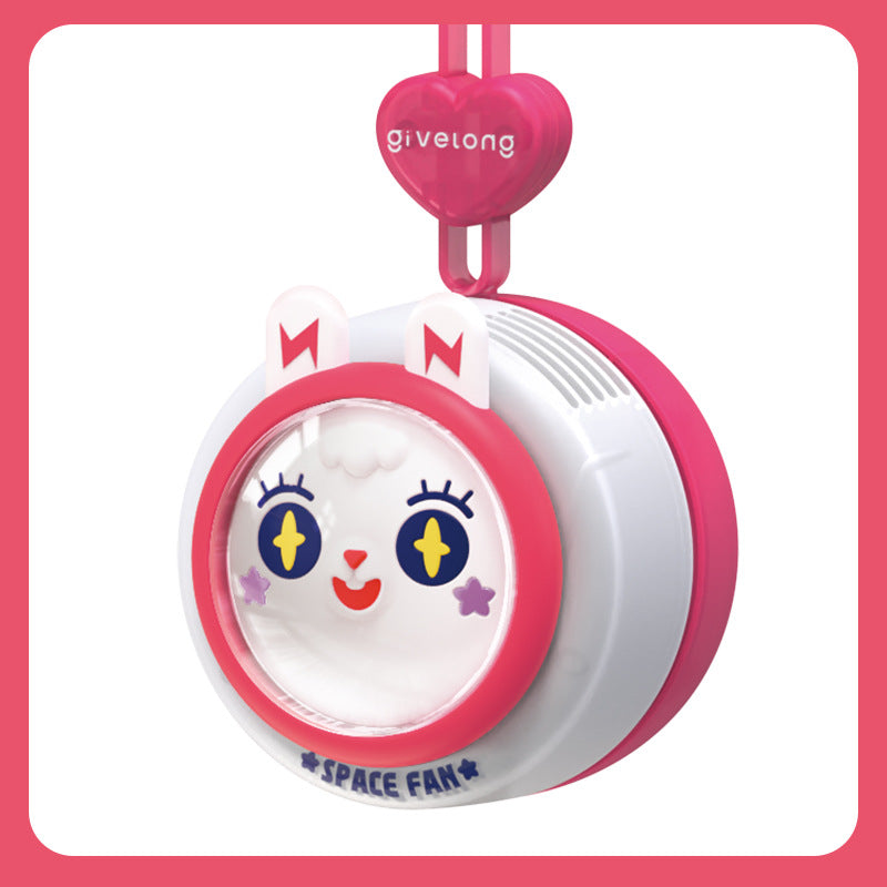 Space Pet Portable Lanyard Fan – USB Rechargeable Mini Neck Fan with Cute Animal Design for Kids Adults